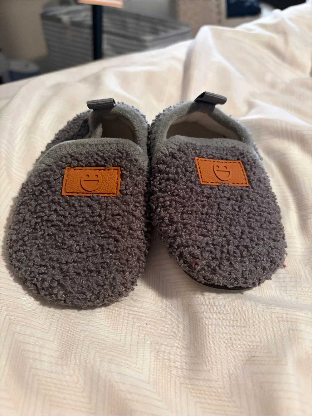 Cozy Gray Fleece Baby One-Piece Slippers - 22/23